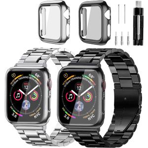 Stainless Steel Band and Case Compatible With Apple Watch Iwatch Ultra Series 11 10 9 8 7 6 5 4 3 2 1 SE 49mm 45mm 46mm 44mm 42mm 41mm 40mm 38mm,Men Women Classic Classy Metal Business