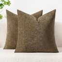 MIULEE Pack of 2 Coffee Throw Pillow Covers 18x18 Inch Soft Chenille Pillow Covers for Sofa Living Room Couch Solid Dyed Cases