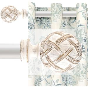 Single Curtain Rod for Windows 66 to 120 Inches(5.5-10ft): 1 inch Diameter Adjustable Curtain Rod, Heavy Duty Curtain Rod with Netted Texture Finials, Size:36-120(weathered white)