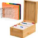 Henoyso 4 x 6 Inches Index Card Holder Set, Bamboo Recipe Box Organizer Index Cards Organizer, 50 Pcs Dividers 2 Sheets Alphabet Number Stickers File Note Holders for Office Business Home Kitchen