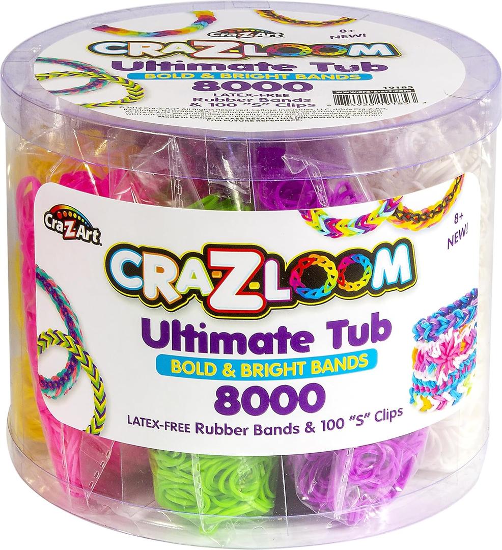 Cra Z Art Cra-Z-Loom Ultimate Tub 8000 Latex Free Rubber Bands and 100 S Clips for Making Crafts in Bold and Bright Colors, multi Cra Z Art Cra-Z-Loom Ultimate Tub 8000 Latex Free Rubber Bands and 100 S Clips for Making Crafts in Bold and Bright Colors, multi