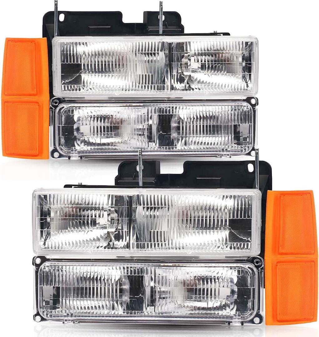 Headlights Assembly for 1994 1995 1996 1997 1998 Chevy Silverado Tahoe Suburban C/K 1500 2500 3500 Replacement Headlamp w/Bumper Lights
