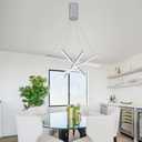 Modern 4-Light Dimmable LED Linear Chandelier Pendant Light,Silver | 6000K Cool White, Adjustable Hanging,For Kitchen Island, Dining Room, Office, Metal Commercial Home Lighting