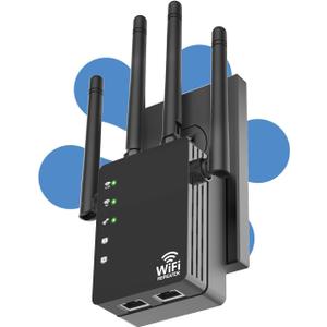 105-Device Compatible WiFi Extender Signal Booster, WiFi Extender, 12880 Sq.Ft Long Range, Dual Band 5GHz/2.4GHz 1200Mbps, Simple Installation for Home & Outdoor (Black-G1)