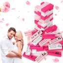 Couple Game for Adults, 54pcs Pink Wooden Lust Tower Game for Naughty Date Night Ideas and Fun Couple Gifts for Her, Unique Stacking Games Gift with 6pcs DIY Blocks