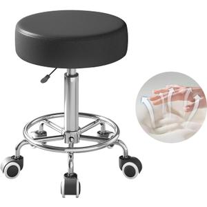 Rolling Stool, Heavy Weight Capacity 250lb, PU Leather Rolling stools, Ultra Soft Padded Seat, Rolling Stools with Wheels and Footrest, 360 Swivel, Spa Drawing Salon Work Office Tattoo Stool (black)