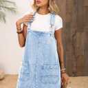 ELLEVEN Denim Overalls Dress for Women Summer, Adjustable Straps Sleeveless Jean Dresses Loose Denim Romper with Pockets (Blue, M)