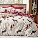 Bedsure Christmas Duvet Cover Queen - Christmas Bedding Set, Reversible Buffalo Check Printed Plaid Duvet Cover, 3 Pieces Bedding Set with 2 Pillow Shams (Queen, Reindeer)
