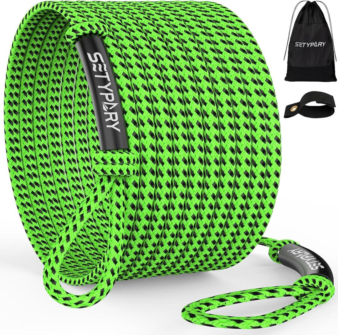 SETYPARY 6K 60FT Boat Tow Rope for Tubing, Fits 1-6 Person Towable Tubes Boating, Heavy-Duty Floating Tube Tow Rope for Watersports (Green & Black)