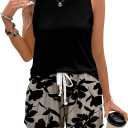 Women's 2 Piece Summer Outfits Striped Sleeveless Tank Top and Drawstring Shorts Clothing Set (L)