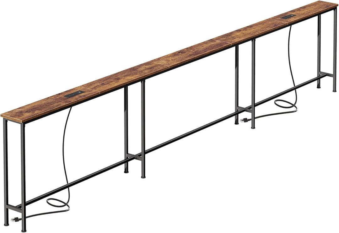 SUPERJARE 126 Inch Sofa Table with 2 Power Outlets and USB-C Ports | 5.9 Inch Narrow Console Table with Storage, Extra-Long, for Entryway Hallway Couch Behind Sofa, Small Spaces, Rustic Brown