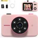 Kids Camera,Kids Camera for Girls,Kids Video Camera for Age 6-8 Kid Camera for vlogging,Christmas Birthday Gifts PortableToddler Cameras Dual Lens 2.4 Inch with 32G TF Card-Pink