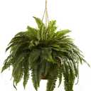 Nearly Natural Giant Boston Fern 36 in Wide Artificial Hanging Plant with Basket - Faux Greenery for Indoor Home Office Bedroom Decor, Realistic Leaves