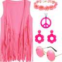 70s Disco Outfits Hippie Clothes Costume for Women, 5 Pcs 60s 70s Hippie Accessories Halloween (XX-Large, Pink)