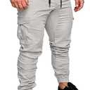 JMIERR Mens Fashion Cargo Pants - Casual Cotton Tapered Stretch Twill Drawstring Athletic Joggers Sweatpants with 6 Pockets