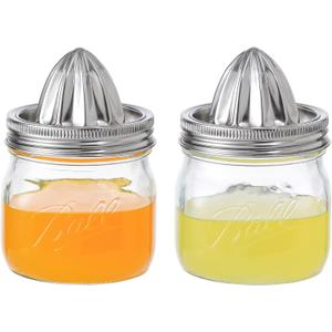 Lemon Lime Orange Manual Juicers Stainless Steel Hand Squeezer with Glass Mason Jars, set of 2 (16 OZ)