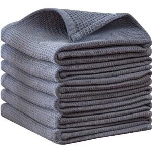 QUILTINA Dish Towels Set,100% Cotton Waffle Weave Kitchen Towels 6 Pack,17 x 25 Inches Dish Towels for Kitchen,Super Absorbent for Drying and Cleaning (Gray)