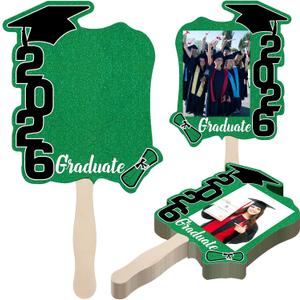 24 Pcs Graduation Cutout Face Fans with Handle Double Sided Personalized Grad Party Supplies Class of 2026 Grad Photo Props Blank DIY Photo Frame Graduation Party Souvenirs(Classic,Green)