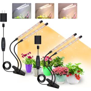 Plant Lights for Indoor Growing, Full Spectrum 4 Heads Clip Grow Lamps with 10 Feet Cables for Seeding Blooming and Fruiting(2 Pack)