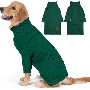 cyeollo Dog Sweater Pullover Turtleneck for Large Dogs, Classic Knitwear Fall Winter Cold Weather Dog Clothes Warm Pet Apparel Small Medium Large Dog Sweaters, Green 2XL