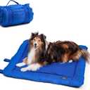 Travel Dog Beds, Foldable, Water Resistant, Machine Washable Pet Crate Mat for Medium Size Dog, Portable Indoor/Outdoor Pet Bed for Camping, Parks, or Home, Dark Blue