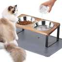 Upgraded Elevated Cat Bowls with Food Mat,15Tilted Stand Anti Vomiting Raised Cat Dishes for Food and Water,2 Stainless Steel Bowls for Cats and PuppyRustic Brown