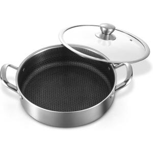 Toutrop Stainless Steel Saute Pan 12 inch Deep Frying Pan,5 Quarts Nonstick Skillet Large Saut Pan with Lid,PFOA Free Cookware,Induction Compatible Chef Cooking Pan,Dishwasher & Oven Safe