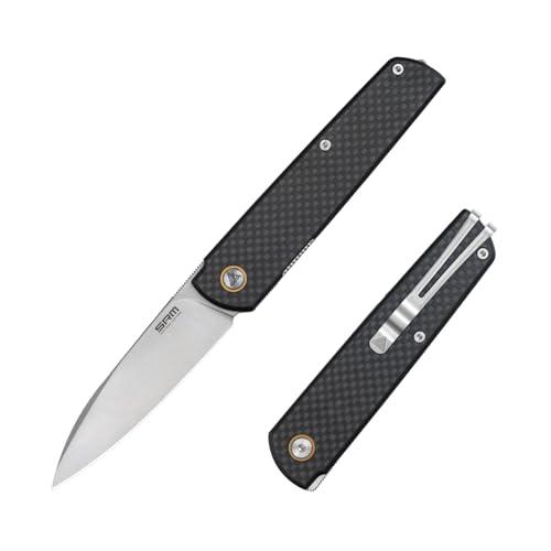 SRM Folding Knife with Reversible Pocket Clip, Lightweight EDC Pocket knife with G10 Handle, for Men and Women Camping Survival Hiking (Black)