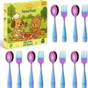 DEHOV Rainbow Toddler Eating Utensils Set, Set Of 12 Food Grade Stainless Steel Silverware Sets For Kids, Dishwasher Safe Children Small Metal Spoons And Forks Flatware Sets