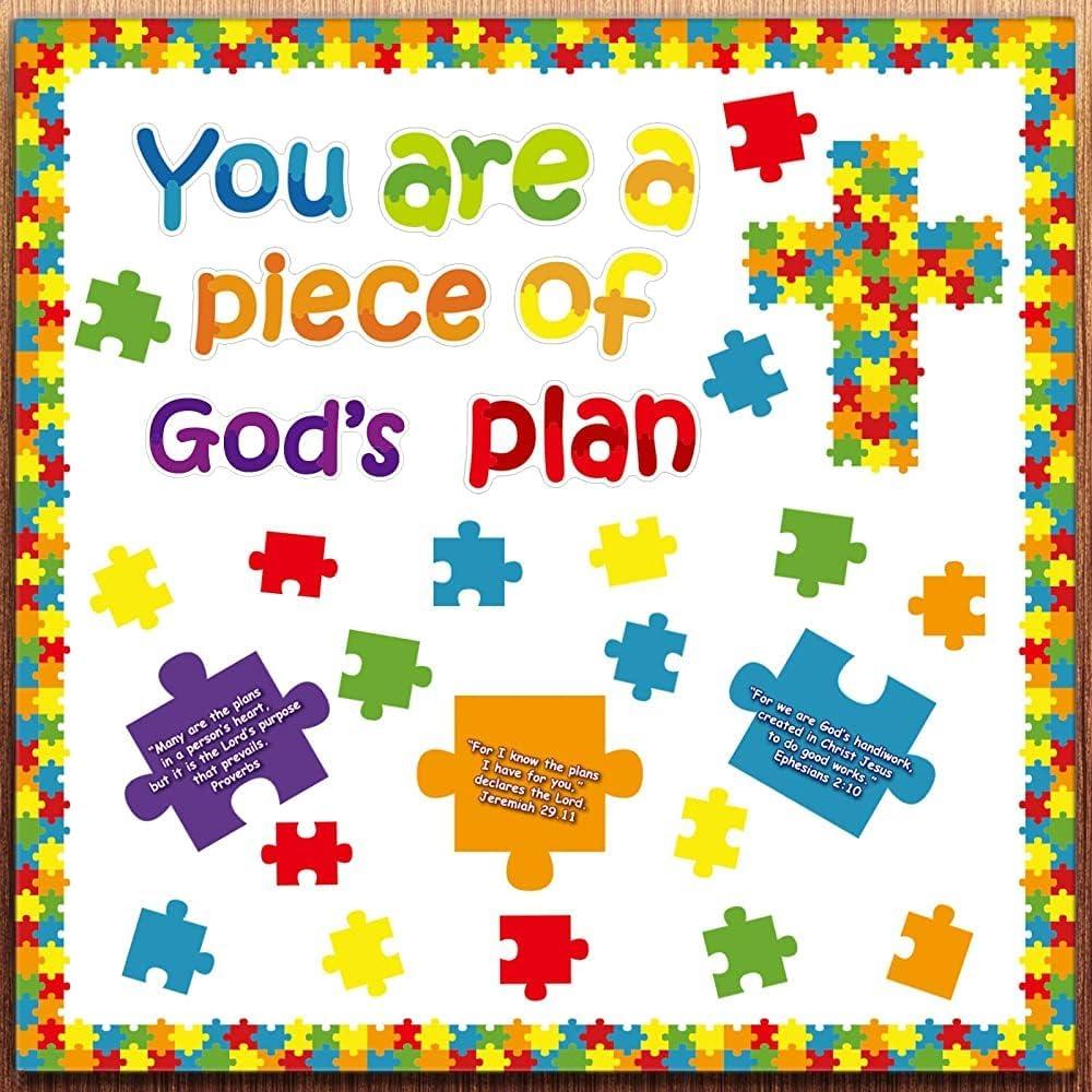 Christian Bulletin Board Piece of Gods Plan VBS 2025 Sunday School Decorations Kids Religious Bible Verse Vacation Classroom Cutouts for Christmas Bulletin Board Decorations