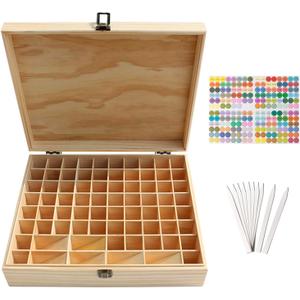 Pure Vie Wooden Essential Oil Storage Box Home Fragrance Carrier Case, Holds 74 Bottle (Fits 5-20ml) - Aromatherapy Organizer Makeup Nail Polish Perfume Container - Keep Your Oil Safe & Space Saver