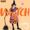Spooktacular Creations Light Up Polka Dots Witch Tutu Costume for Girls Toddlers Starry Witch Dress with Magic Hat and Broom (Small (5-7yr), Purple Orange)