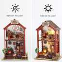 DIY Book Nook Kit, Miniature Dollhouse Booknook Kit with Light, 3D Wooden Puzzle Bookend Bookshelf Decor for Adults, Library