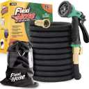 Flexi Hose Plus Expandable Garden Hose with 8 Function Nozzle, 75FT - Lightweight Retractable Garden Hose, Water Hose - No-Kink Flexibility, 3/4 Inch Solid Brass Fittings Includes Hook & Bag (Black)