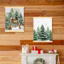 Tenceur 2 Pcs Winter Wall Art Decor Pine Tree Reindeer Holiday Wall Decor Christmas Poster Hanger with Wood Frames Wild Animals Canvas Artwork Decoration for Home Bedroom Living Room