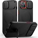 for iPhone 13/14 Case with Magnetic Camera Slide Cover and Adjustable Kickstand, Compatible with MagSafe, Shockproof Bumper Case Slim Protective Cover for iPhone 13/14 6.1 Inch, Black