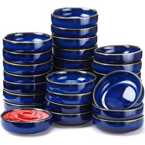 Roshtia 30 Pieces Ceramic Soy Sauce Dish 3.5 Inch Porcelain Dipping Bowls 3oz Multipurpose Small Bowl Mini Serving Dinnerware for Pinch Seasoning Appetizer Soy Sushi(Blue)