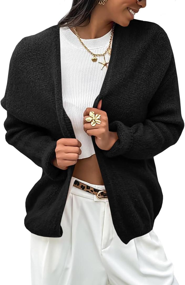 Saodimallsu Womens Fall Open Front Cardigan Sweaters Long Sleeve Soft Slouchy Cozy Knit Casual Loose Sweater Coats (Small, Black)