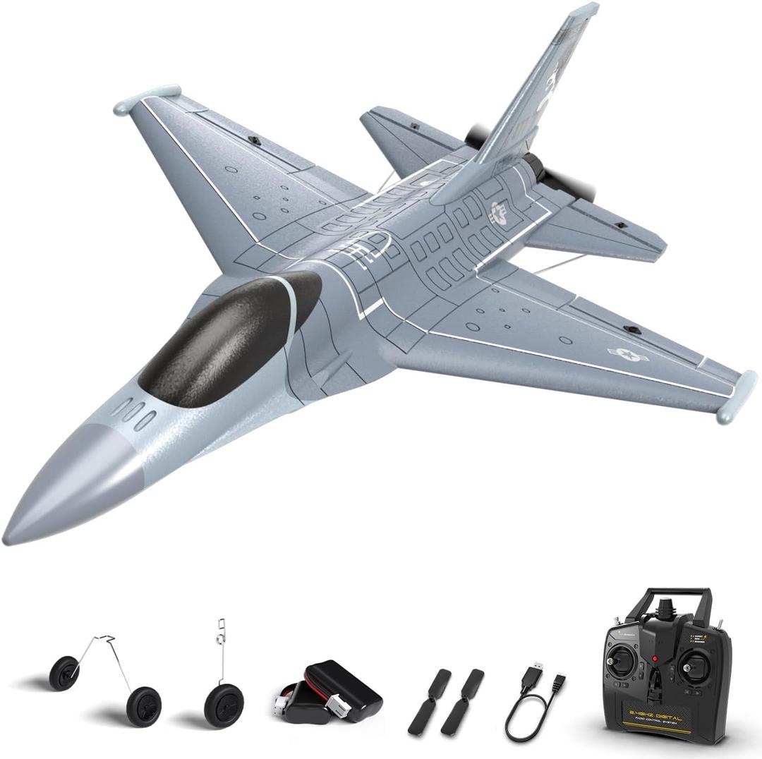 volantexrc 4CH RC Plane 2.4GHz Jet F-16 Fighting Falcon RC Airplane Fighter Ready to Fly with Xpilot Stabilizer System, One Key Aerobatic Perfect for Adults Gray