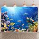 7x5ft Under The Sea Photography Backdrop Ocean Underwater World Background Aquarium Coral Baby Shower Decorations Birthday Party Photo Banner