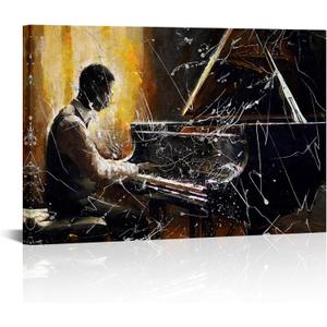 LoveHouse Piano Wall Art Black Musician Pictures Wall Decor Music Paintings