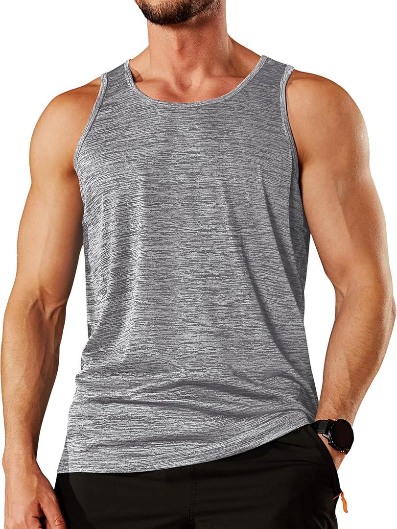 TACVASEN Men's Tank Tops Quick Dry Sleeveless Workout Muscle Shirt Athletic Bodybuilding Gym Performance Tee Shirts (X-Large, Light Grey)
