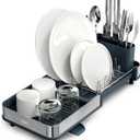 Joseph Joseph Extend Slim Steel Expandable Dish Drying Rack with Removable Cutlery Holder and Swivel Draining Spout, Compact Design, Grey (Gray)