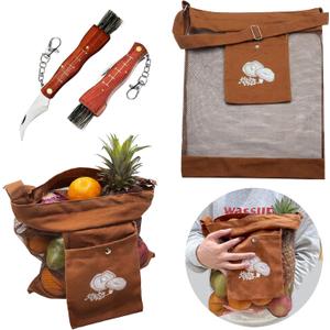 Mushroom Foraging Kit,Mesh Pouch Harvesting Bag,Mushroom Hunting Bag Includes Mushroom Knife for Mushroom,Fruit Picking (Brown)
