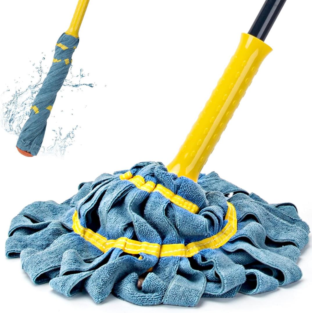 Self-Wringing Twist Mops for Floor Cleaning, Microfiber Floor mop with 57 " Long Handle, Easy Wringing Mop for Hardwood Commercial Household Clean