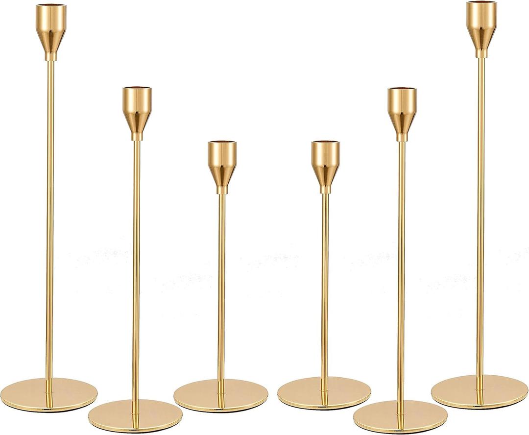 joybest Candle Holder Set of 6, Gold Candlestick Holders for Taper Candles, Taper Candle Holders Fits 3/4 Inch Candle for Wedding, Party, Anniversary or Home Decor