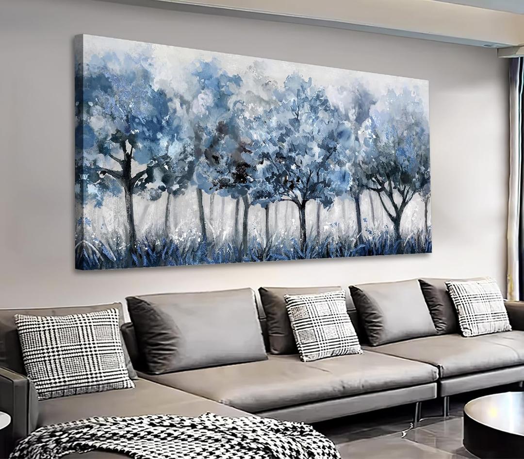 yearainn Abstract Forest Canvas Wall Art - Blue Trees Pictures Navy Botanical Painting Wall Decor Minimalist Modern Printing Artwork for Living Room Bedroom Home Office Decorations 20" x 40"
