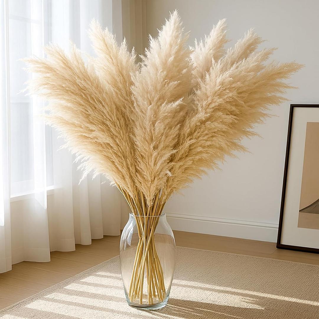 JOHOUSE 16PCS 40'' Dried Pampas Grass Home Decor - Fluffy Real Tall Pampas Grass for Floor Vase Boho Bedroom, Wedding & Rustic Farmhouse