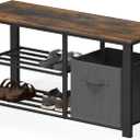 Simple Houseware 2 Tier Shoes Bench with Wood Top and Storage Bins, Rustic Brown