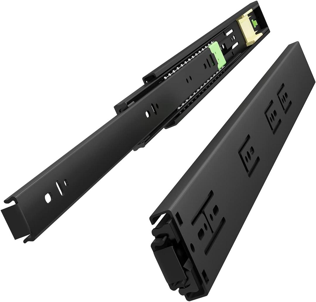 VADANIA 16" Push to Open Drawer Slide, #VF1245, 3-Fold Full Extension, Heavy Duty 100lb Load Capacity, Especially for Handleless Cabinet & Drawer, Ball Bearing, Side Mount, Black, 1-Pair